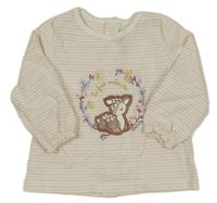 Bílo-růžovo-zlaté pruhované triko se srnkou SeRGeNT MaJoR 