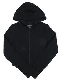 Černá žebrovaná propínací crop mikina s kapucí PRIMARK