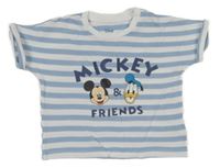 Bílo-modré pruhované žebrované oversize tričko s Mickey a Donaldem PRIMARK