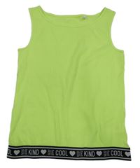 Neonově zeleno-černý žebrovaný crop top s nápisy a srdíčky C&A