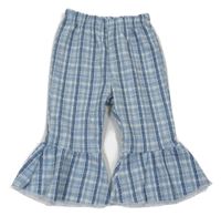 Modro-bílo-tmavomodro-oranžovo-světlezelené kostkované vzorované zvonové kalhoty SHEIN