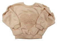 Pudrová oversize mikina s krajkovým srdíčkem a volánky Matalan