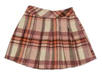 Růžovo-hnědo-smetanová kostkovaná vlněná sukně Matalan