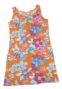 Oranžovo-barevné květované bavlněné šaty s motýly H&M