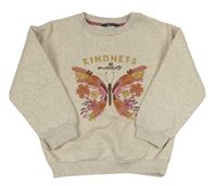 Světlešedá melírovaná mikina s motýlem s květy Primark