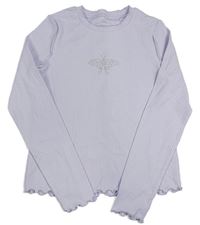 Lila žebrované crop triko s motýlem z kamínků M&S