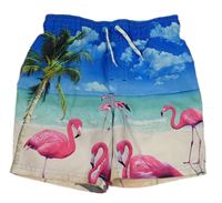 Modro-bílé plážové kraťasy s plameňáky Primark