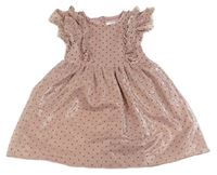 Starorůžové puntíkaté třpytivé šaty s volánky Primark