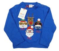 Nové - Safírový svetr se Santou a zvířaty Miniclub