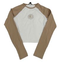 Bílo-hnědé crop triko se sluncem New Look