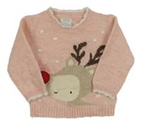 Růžový vlněný svetr se sobem Mamas&Papas