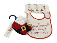 Nové - 2set - Bílý slinták s nápisem a vločkami + červené sametové capáčky