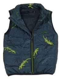 Tmavomodrá melírovaná šusťáková zateplená vesta s ještěrkami Name it