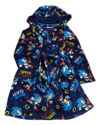 Tmavomodrý chlupatý župan se Sonicem a kapucí Tu