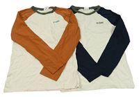 2x triko - béžovo-tmavomodré triko s nápisem + béžovo-hnědé s nápisem Jonas Nielsen