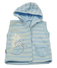 Světlemodrá pruhovaná tepláková propínací vesta se zvířaty a kapucí