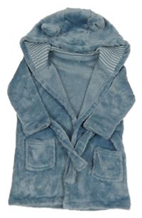 Modrošedý chlupatý župan s mraky a kapucí Tu