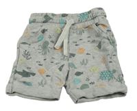 Šedé melírované teplákové kraťasy s mořskými živočichy Topomini