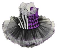 Kostým - Černo-bílo-fialové šaty se vzorem a tylovou sukní