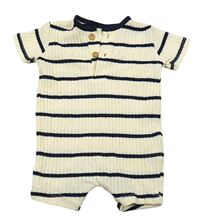 Smetanovo-tmavomodrý pruhovaný úpletový kraťasový overal George