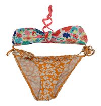 Oranžovo-barevné květované dvoudílné plavky