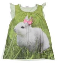 Zeleno-zelenkavé tričko s králíkem s mašlí H&M