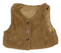 Hnědá kožešinová podšitá propínací crop vesta shein