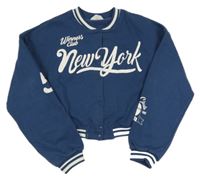 Petrolejová crop baseballová mikina s nápisem H&M