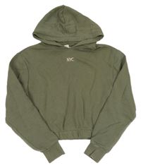 Khaki crop mikina s výšivkou a kapucí H&M