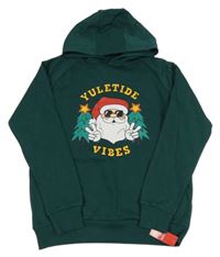Nové - tmavozelená mikina se Santou a kapucí Dunnes Stores