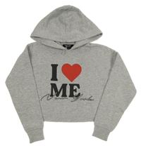 Šedá melírovaná crop mikina s nápisem a kapucí New Look