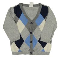 Šedo-tmavomodro-modrý károvaný propínací svetr H&M