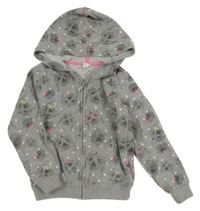 Šedá propínací mikina s kočkami a kapucí 