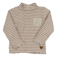 Bílo-růžové pruhované žebrované triko s kapsičkou Topomini