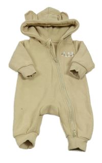 Béžová tepláková kombinéza s nápisem a kapucí 