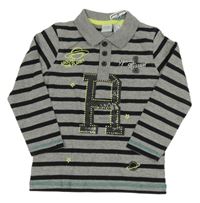 Nové - šedo-černé pruhované polo triko 