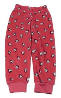 Růžové plyšové pyžamové kalhoty se srdíčky 