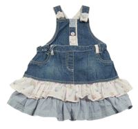 Modré laclové riflové šaty s květovanými volánky Next