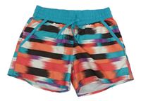 Modro-růžovo-bílo-černé vzorované plážové kraťasy 