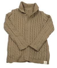 Hnědý vzorovaný propínací svetr s límečkem George