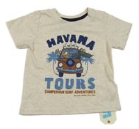 Nové - světlebéžové melírované tričko s autem a nápisem Rebel