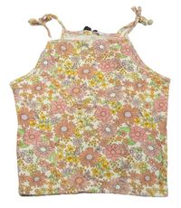 Bílo-barevný žebrovaný květovaný crop top zn. George