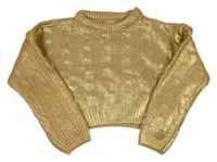Zlatý třpytivý vzorovaný crop svetr Zara