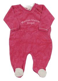 Růžový sametový overal s nápisem 