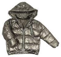 Stříbrná lesklá zimní bunda s kapucí Little kids