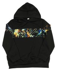 Černo-barevná mikina s barevným pruhem a kapucí Shein