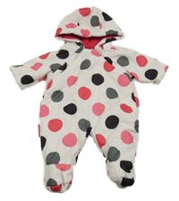 Bílo-šedo-růžovo-černá puntíkatá šusťáková zimní kombinéza s kapucí George