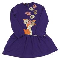 Fialové teplákové šaty s laní a květy 