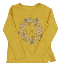 Žluté triko s květy a nápisem Lupilu