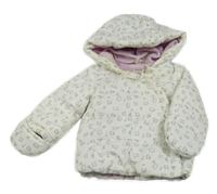 Bílá šusťáková zateplená bunda s kočičkami a kapucí Orchestra 